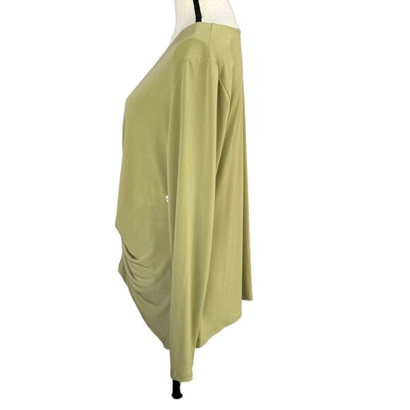 INC X-Large Top Ruched V-Neck Long Sleeve Stretch Hi-Low Hem Button Accent Green - Picture 4 of 8